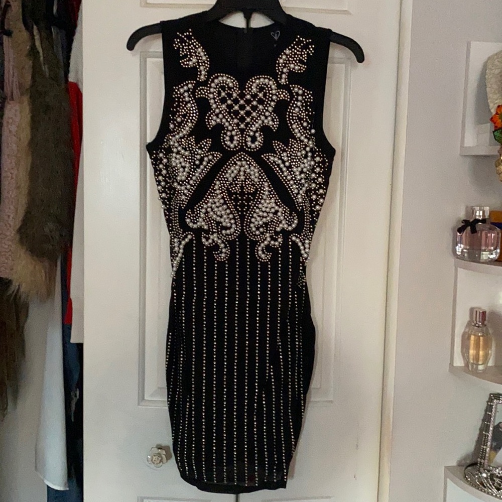 Windsor Black sequin and pearl mini dress